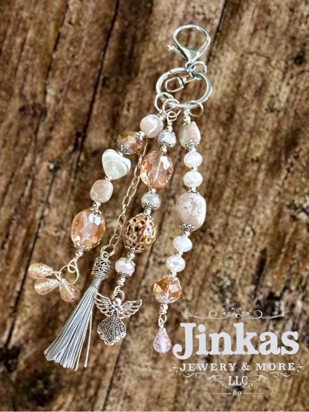Purse/ Bag charm - pastel stone and crystals with an Angel charm